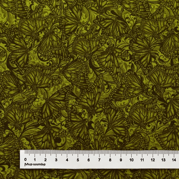Ткань хлопок пэчворк зеленый, птицы и бабочки животные, Benartex (арт. 10217-44)