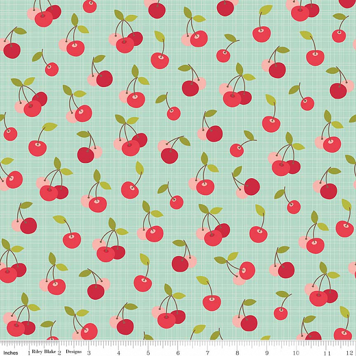 Ткань хлопок пэчворк разноцветные, ягоды и фрукты, Riley Blake (арт. C5024-TEAL)