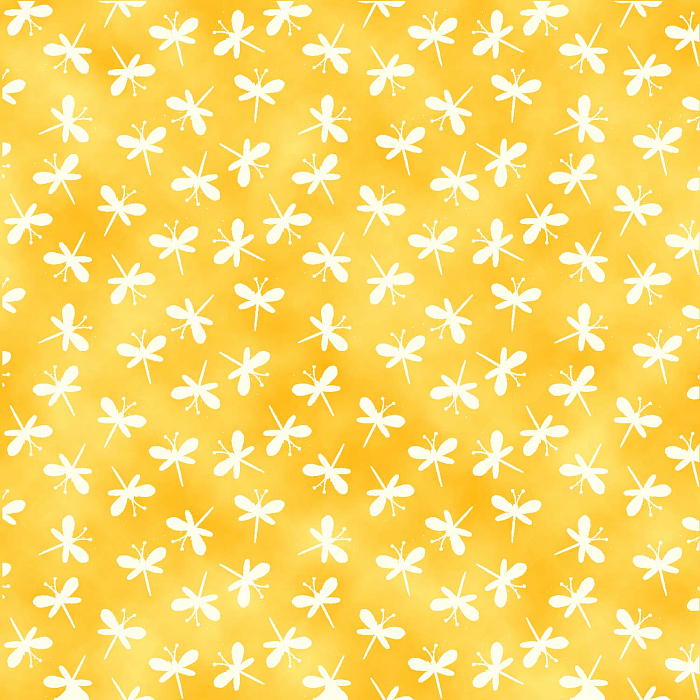 Ткань хлопок пэчворк желтый, птицы и бабочки муар, Blank Quilting (арт. 249684)