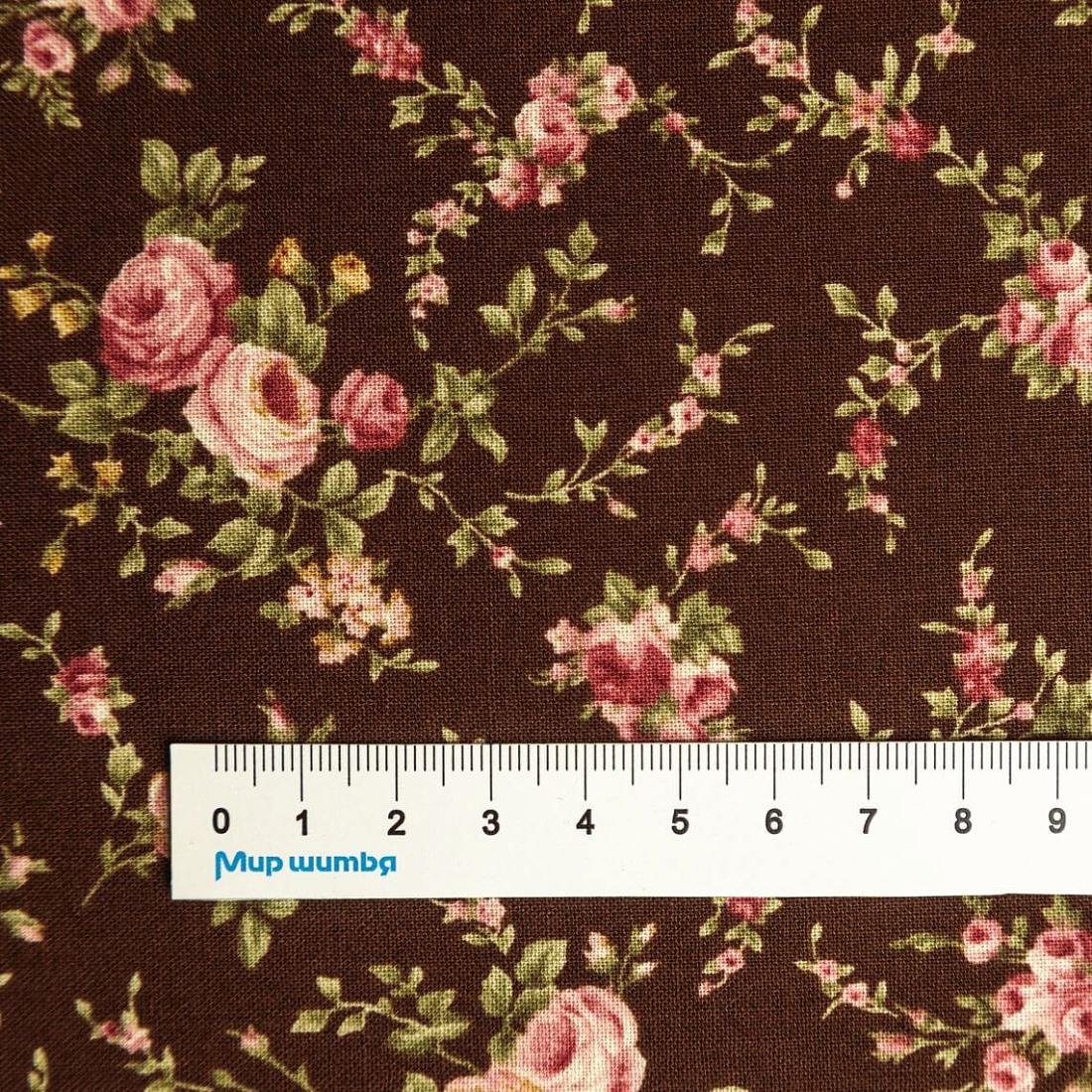 Ткань хлопок для пэчворка коричневый, цветы розы, EnjoyQuilt (арт. 5416-11)