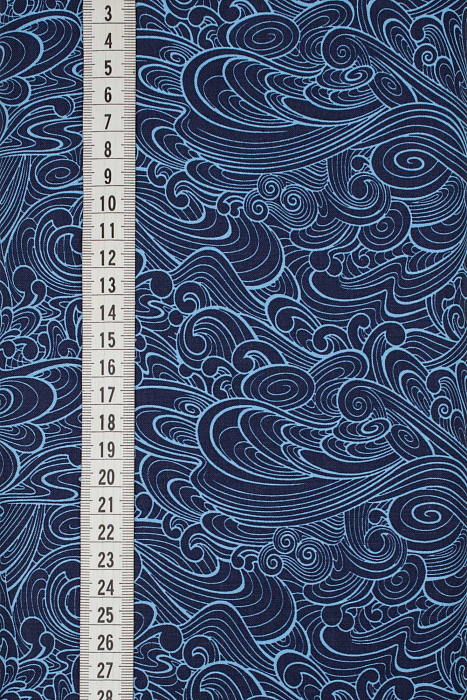 Ткань хлопок пэчворк синий, завитки, ALFA (арт. 232223)