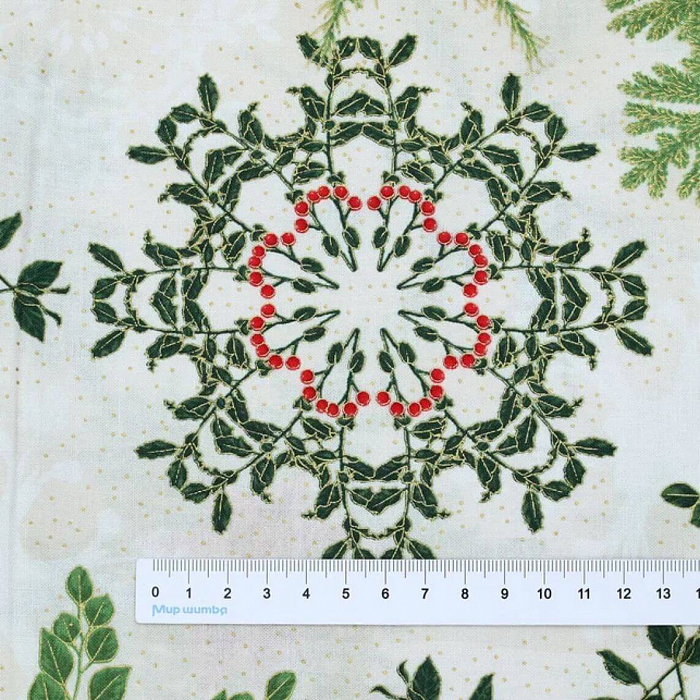 Ткань хлопок пэчворк белый, цветы новый год, Robert Kaufman (арт. SRKM-21596-84)