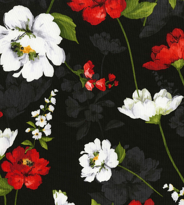 Ткань хлопок пэчворк красный белый черный, цветы, Timeless Treasures (арт. 254670)