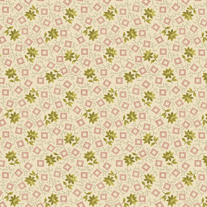Ткань хлопок пэчворк зеленый бежевый, цветы геометрия, Benartex (арт. 245097)