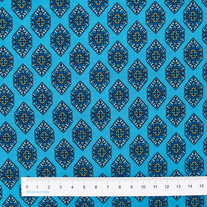 Ткань хлопок пэчворк синий, геометрия восточные мотивы, Benartex (арт. 10484-55)