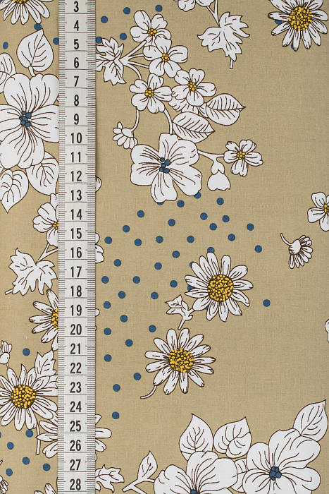 Ткань хлопок пэчворк бежевый, цветы горох и точки, ALFA (арт. 242919)