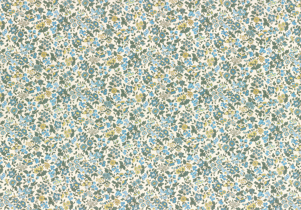 Ткань хлопок пэчворк зеленый белый голубой, мелкий цветочек цветы, Lecien (арт. 231651)