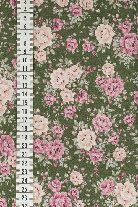 Ткань хлопок пэчворк розовый болотный, цветы, ALFA Z DIGITAL (арт. AL-Z1006 green)