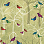 Ткань хлопок пэчворк зеленый, птицы и бабочки природа, Studio E (арт. 249587)