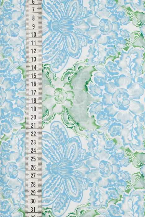 Ткань хлопок пэчворк зеленый голубой, цветы, ALFA (арт. 234780)