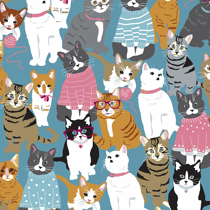 Ткань хлопок пэчворк разноцветные, животные коты и кошки, Studio E (арт. 237216)