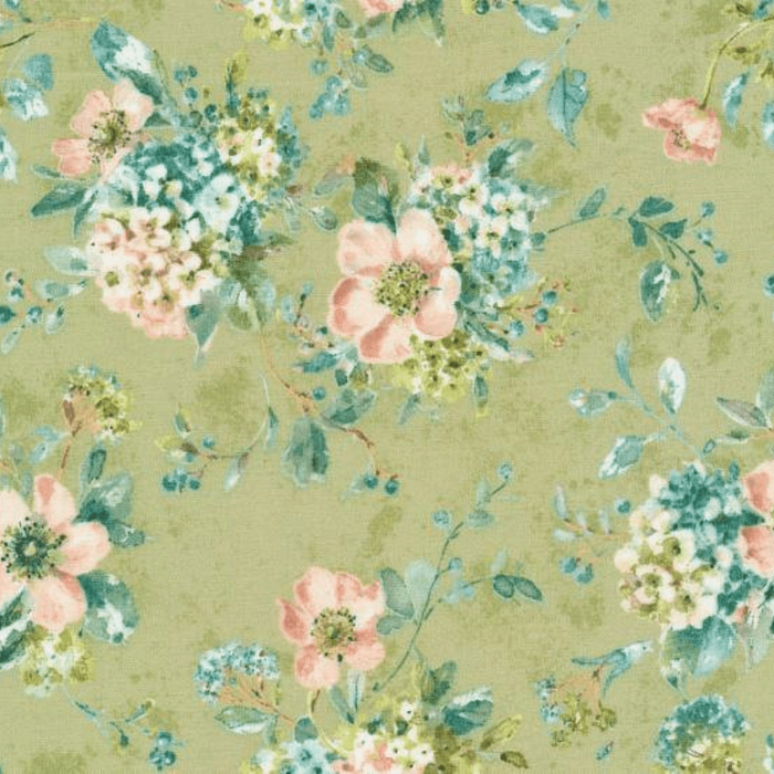 Ткань хлопок пэчворк болотный, цветы, Wilmington Prints (арт. 3041-17766-734)