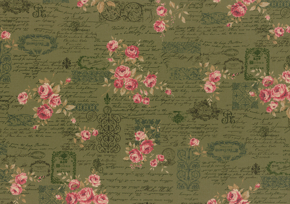 Ткань хлопок пэчворк зеленый розовый болотный, , Lecien (арт. 231708)