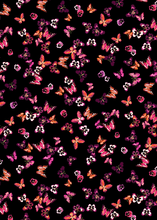 Ткань хлопок пэчворк черный, птицы и бабочки, Benartex (арт. 253229)