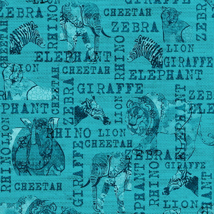 Ткань хлопок пэчворк бирюзовый, надписи животные, Henry Glass (арт. 237086)