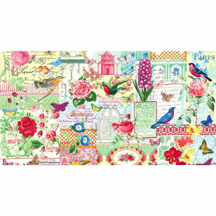 Ткань хлопок пэчворк разноцветные, птицы и бабочки цветы, Michael Miller (арт. 120874)