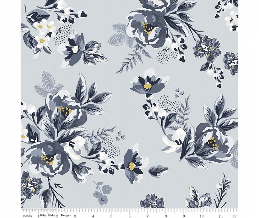 Ткань хлопок пэчворк серый, цветы флора, Riley Blake (арт. C11130-MIST)