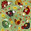 Ткань хлопок пэчворк зеленый разноцветные, птицы и бабочки ферма, Henry Glass (арт. 237034)