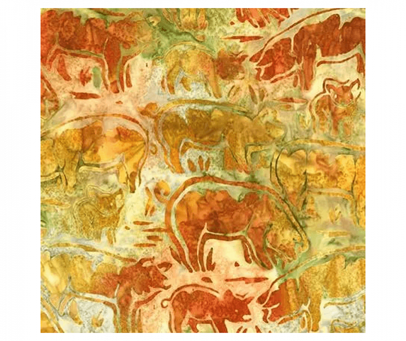 Ткань хлопок пэчворк оранжевый, животные природа батик флора, Robert Kaufman (арт. AMD-20321-158)