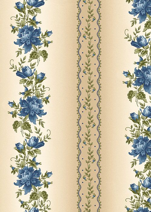 Ткань хлопок пэчворк синий бежевый, полоски цветы, Maywood Studio (арт. 177602)