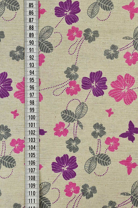 Ткань лен домашний текстиль розовый бежевый сиреневый, цветы, ALFA C (арт. 232858-7)