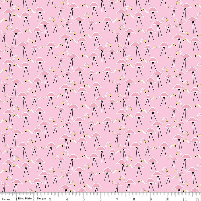 Ткань хлопок пэчворк розовый, птицы и бабочки, Riley Blake (арт. C7892-PINK)