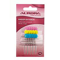 Булавки портновские Aurora AU-15MC с плоской головкой в виде круга 48 мм 15 шт.