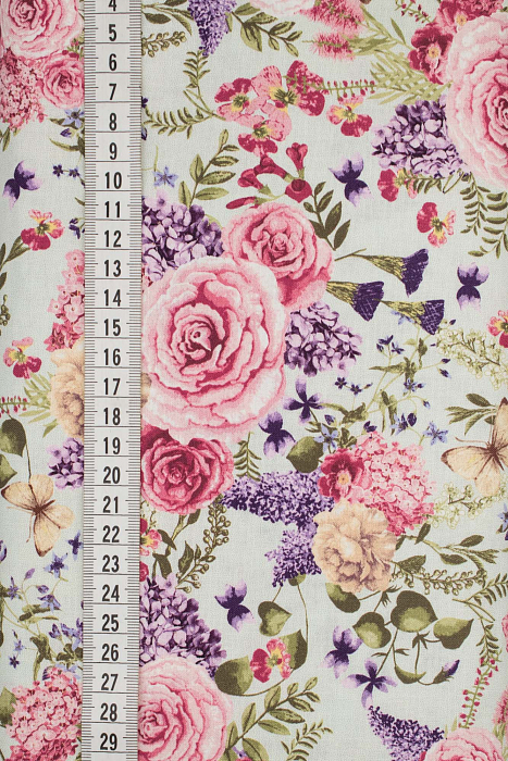 Ткань хлопок пэчворк розовый белый бирюзовый, цветы, ALFA Z DIGITAL (арт. 224152)