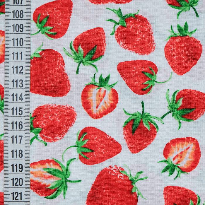 Ткань хлопок пэчворк белый красный, ягоды и фрукты, Benartex (арт. )