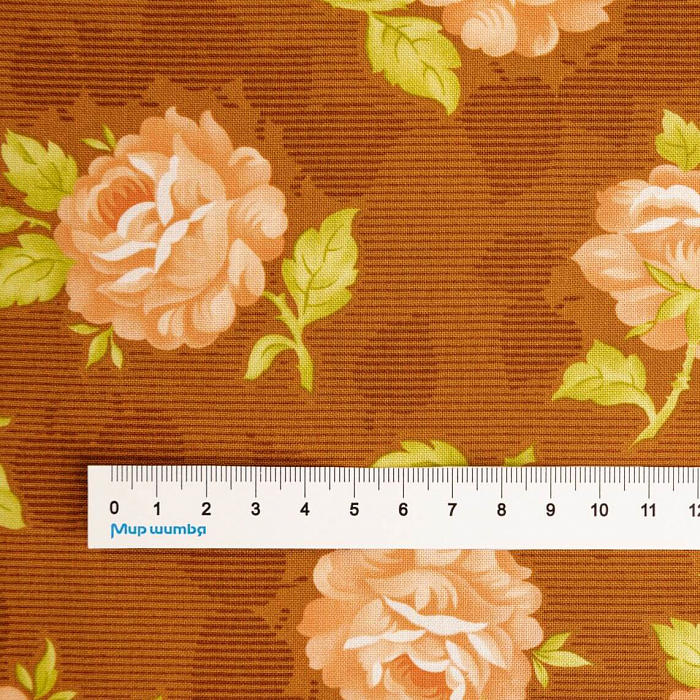 Ткань хлопок пэчворк оранжевый, цветы розы, Moda (арт. 20450 12)