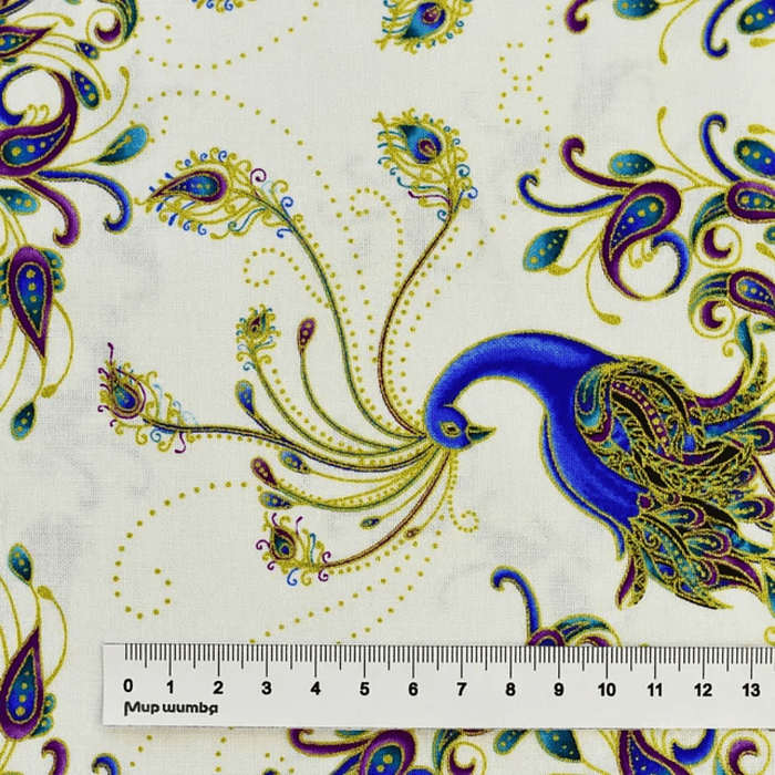 Ткань хлопок пэчворк разноцветные, птицы и бабочки животные металлик, Benartex (арт. 10228M-09)