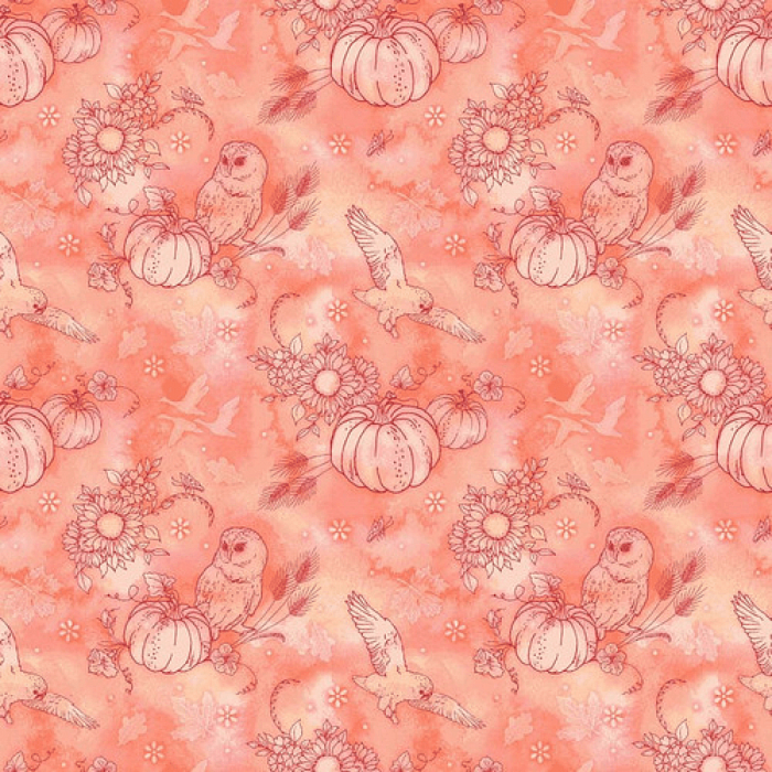 Ткань хлопок пэчворк оранжевый, птицы и бабочки овощи осень, Studio E (арт. 6987-33)