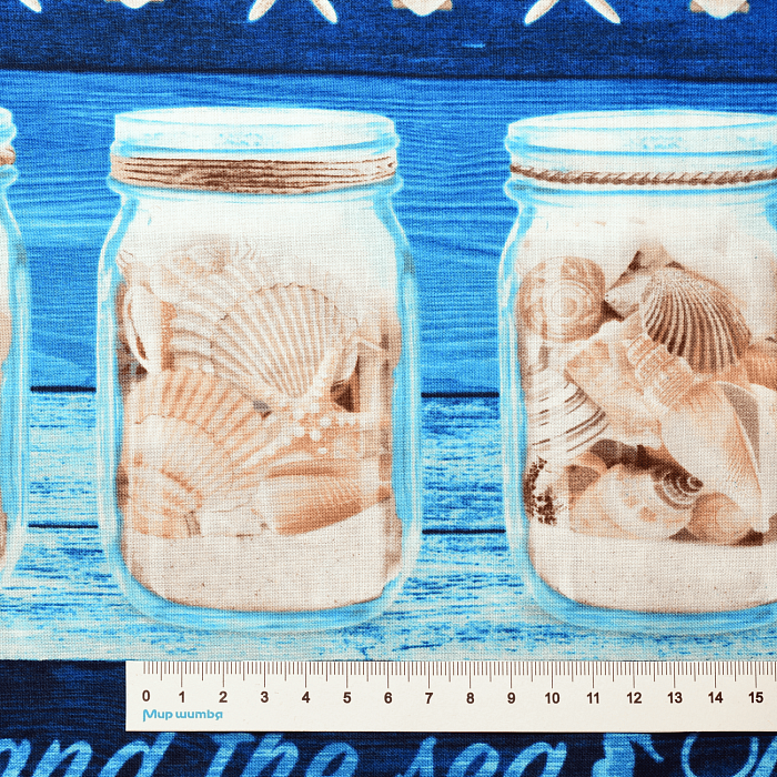 Ткань хлопок пэчворк голубой, надписи бордюры морская тематика, Timeless Treasures (арт. BEACH-C6745-BLUE)