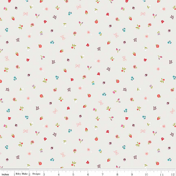 Ткань хлопок пэчворк серый, мелкий цветочек ягоды и фрукты, Riley Blake (арт. C8084-CREAM)