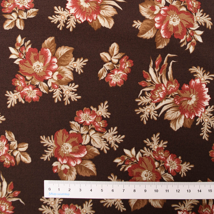 Ткань хлопок пэчворк коричневый, цветы, Maywood Studio (арт. MAS9702-A)