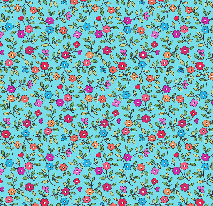 Ткань хлопок пэчворк розовый голубой, мелкий цветочек, Henry Glass (арт. 216135)