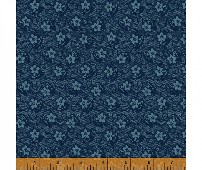 Ткань хлопок пэчворк синий, цветы, Windham Fabrics (арт. 52566-1)
