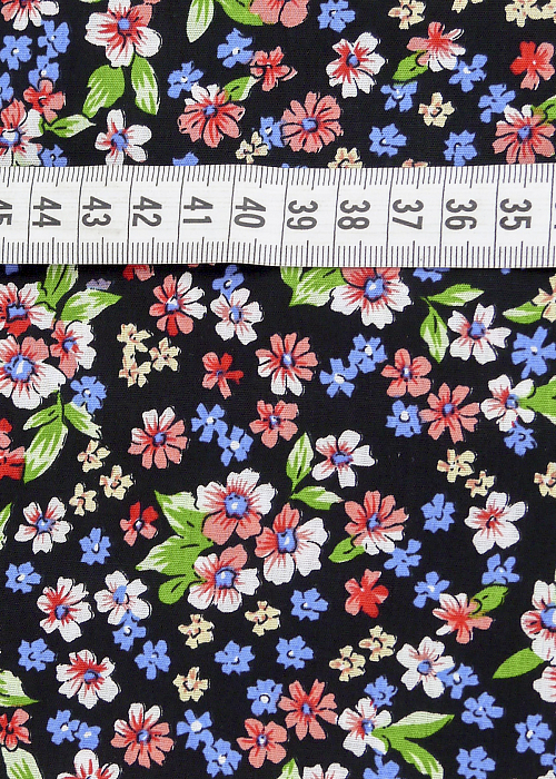 Ткань хлопок плательные ткани синий розовый черный, цветы, ALFA C (арт. AL-C1027)