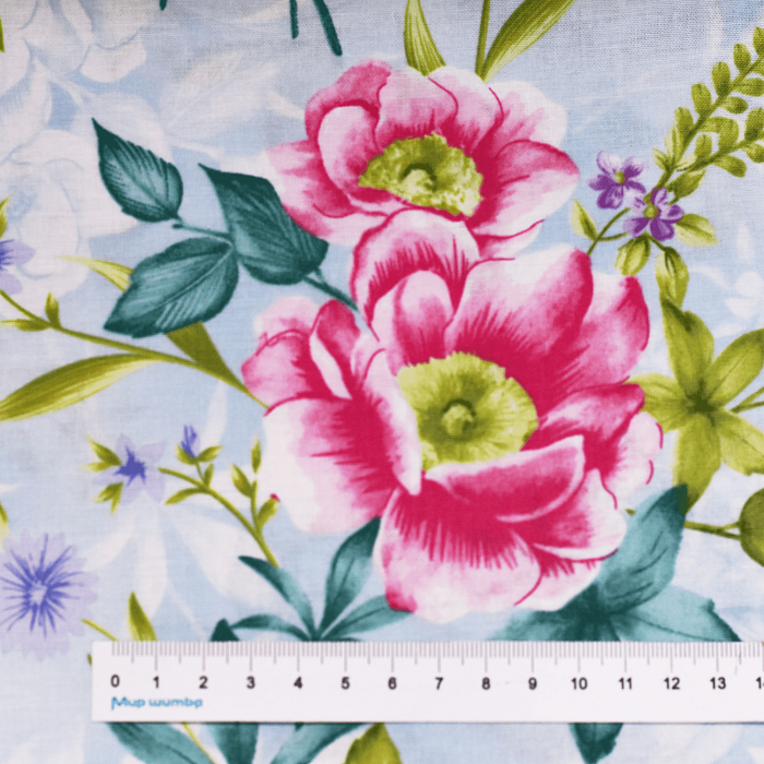 Ткань хлопок пэчворк голубой, цветы, Benartex (арт. 0988605B)