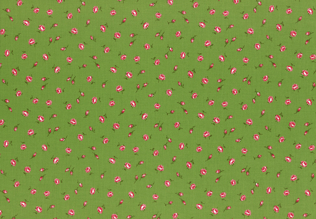 Ткань хлопок пэчворк зеленый розовый, мелкий цветочек цветы, Lecien (арт. 231776)