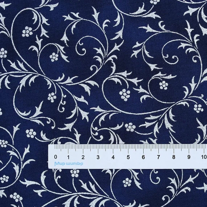 Ткань хлопок пэчворк синий, цветы завитки, Robert Kaufman (арт. SRKM-21600-9)