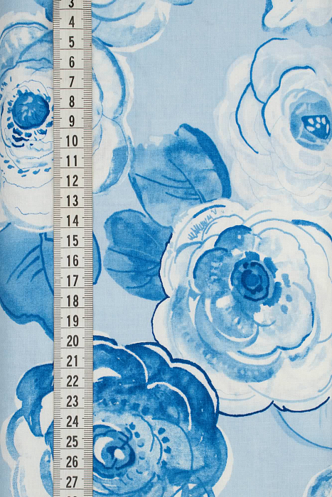 Ткань хлопок пэчворк белый голубой, цветы, ALFA (арт. 229534)