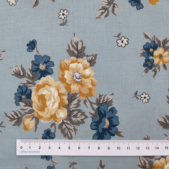 Ткань хлопок пэчворк голубой, цветы флора, Riley Blake (арт. C10250-BLUE)