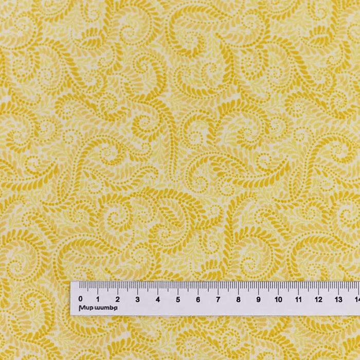 Ткань хлопок пэчворк желтый, фактура завитки флора, Benartex (арт. 1225-33)