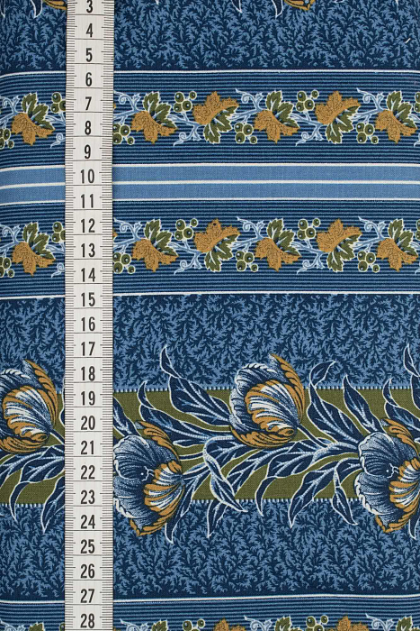 Ткань хлопок пэчворк синий коричневый голубой, полоски цветы бордюры, ALFA (арт. AL-5384)