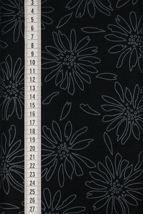 Ткань хлопок пэчворк черный серый, цветы, ALFA (арт. 232426)
