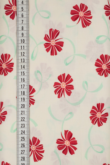 Ткань хлопок пэчворк красный бежевый, цветы завитки, ALFA (арт. 232145)