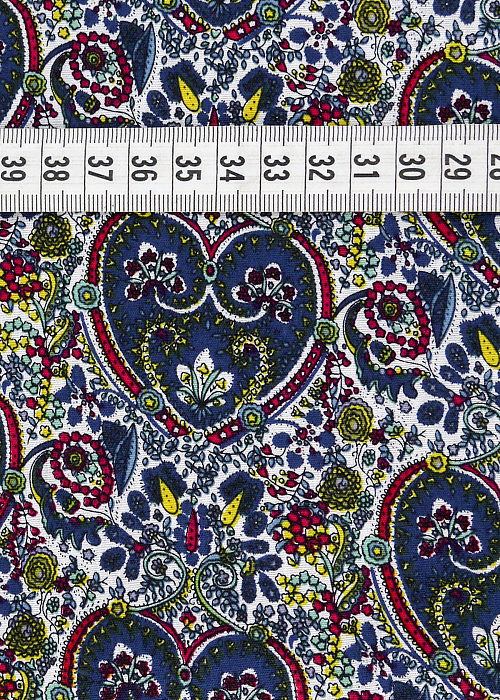 Ткань хлопок плательные ткани красный синий белый, цветы пейсли, ALFA C (арт. 128579)