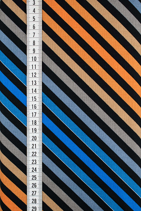 Ткань хлопок пэчворк синий черный оранжевый, полоски, ALFA (арт. 245890)