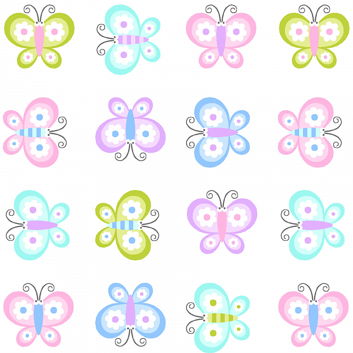 Ткань хлопок пэчворк розовый белый голубой, птицы и бабочки детская тематика, Studio E (арт. 237230)